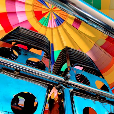 striking colorful image from under a hot air balloon