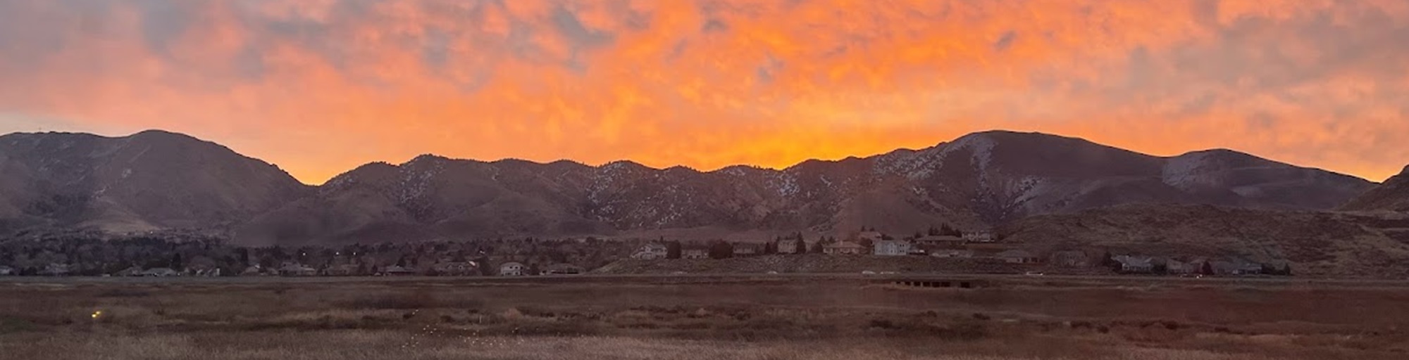 vibrant image showing the sunrise on Nevada's beautiful mountains with a wetland in the forground.